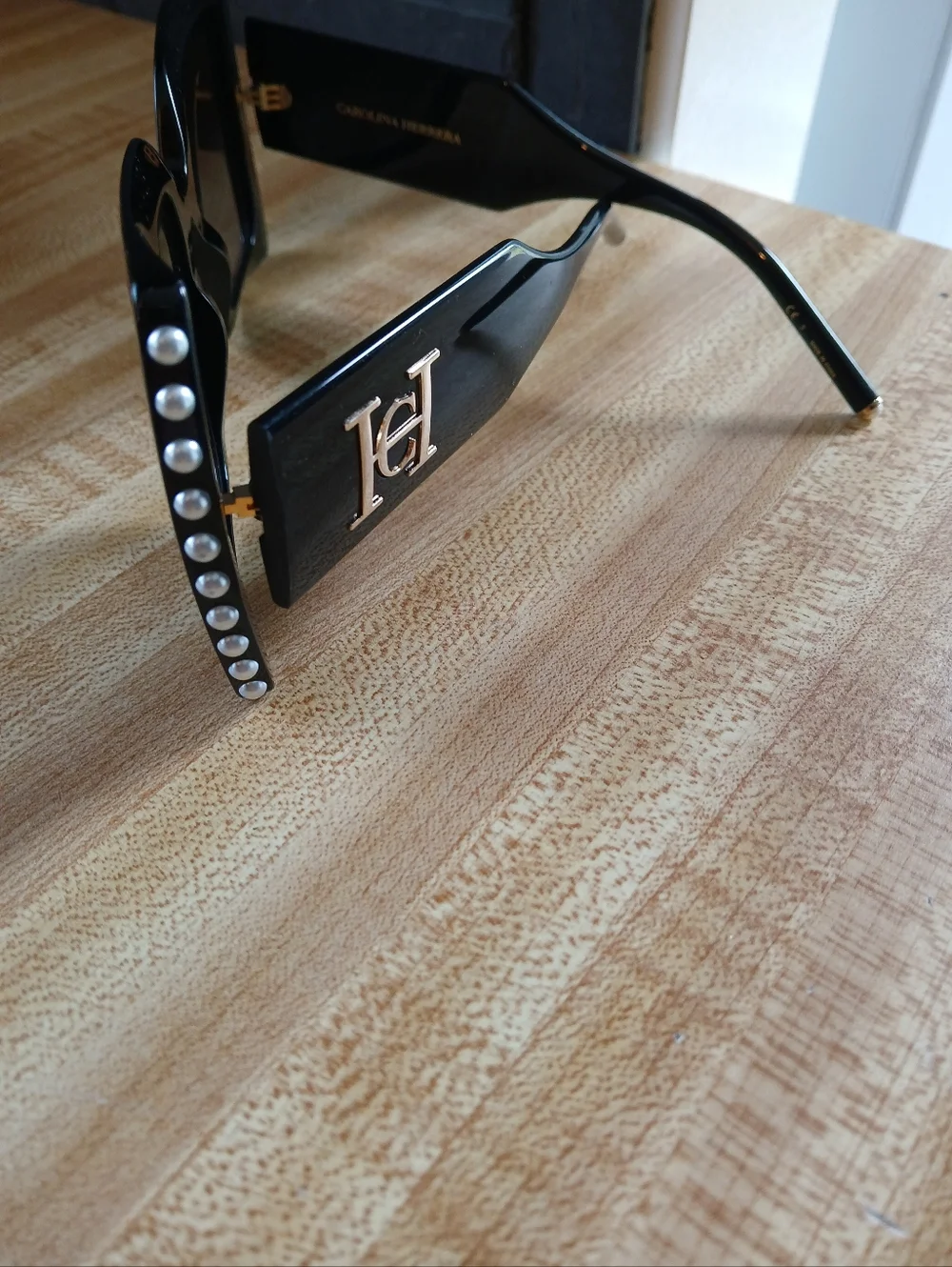 Carolina Herrera Chic Black Sunglasses with Pearl Accents, CH0001/S 8079O - Picture 15 of 16